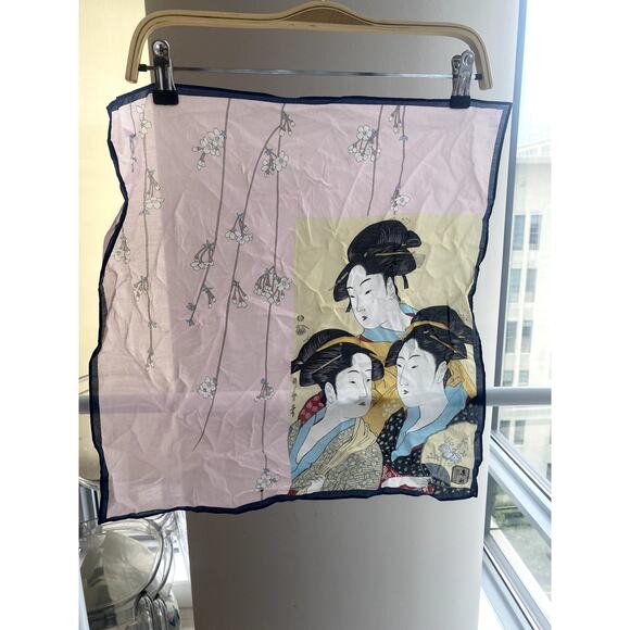 Pink Floral Japanese Ukiyoe Handkerchief 19'' x 19'' - Picture 3 of 3